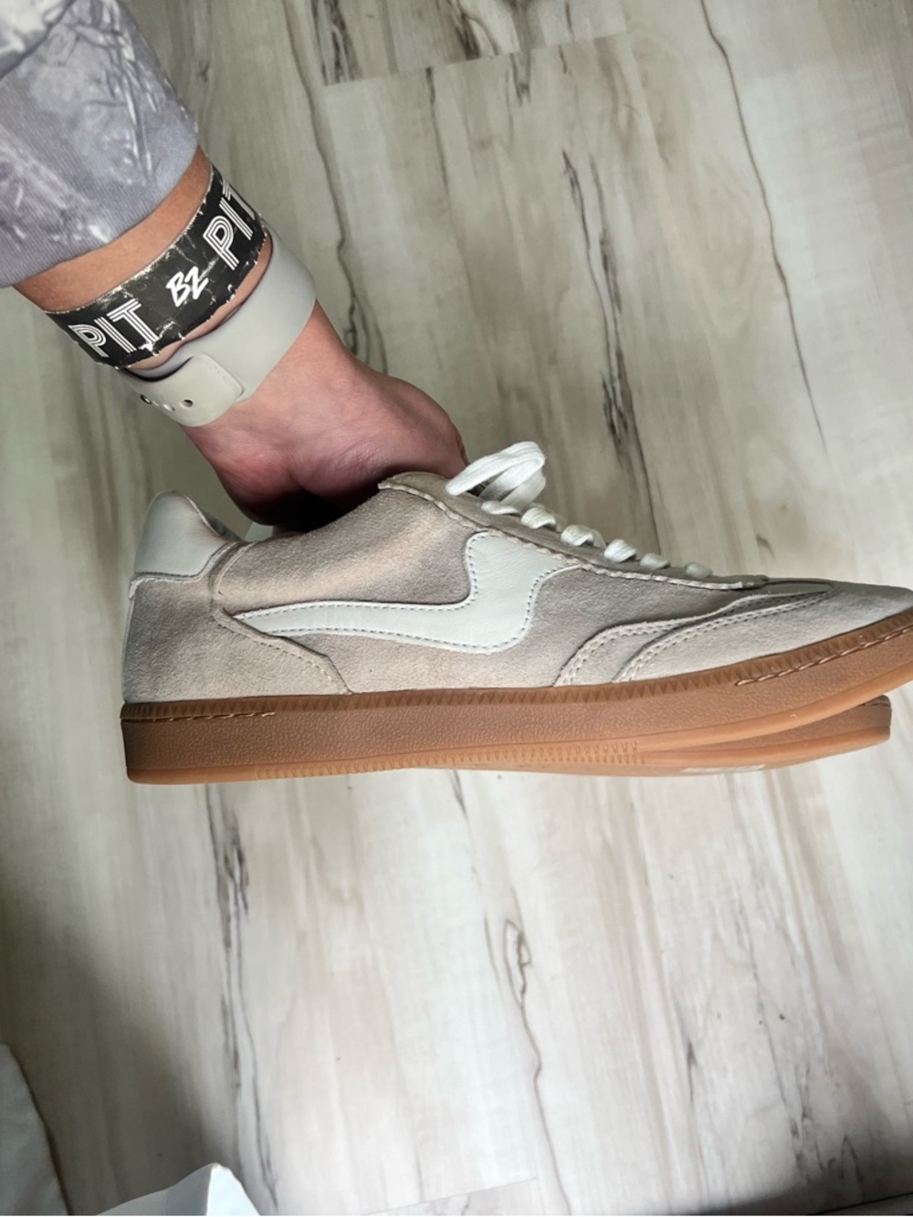 Dolce Vita Suede Sneakers in Light Beige & White with Gum Sole - Picture 6 of 8